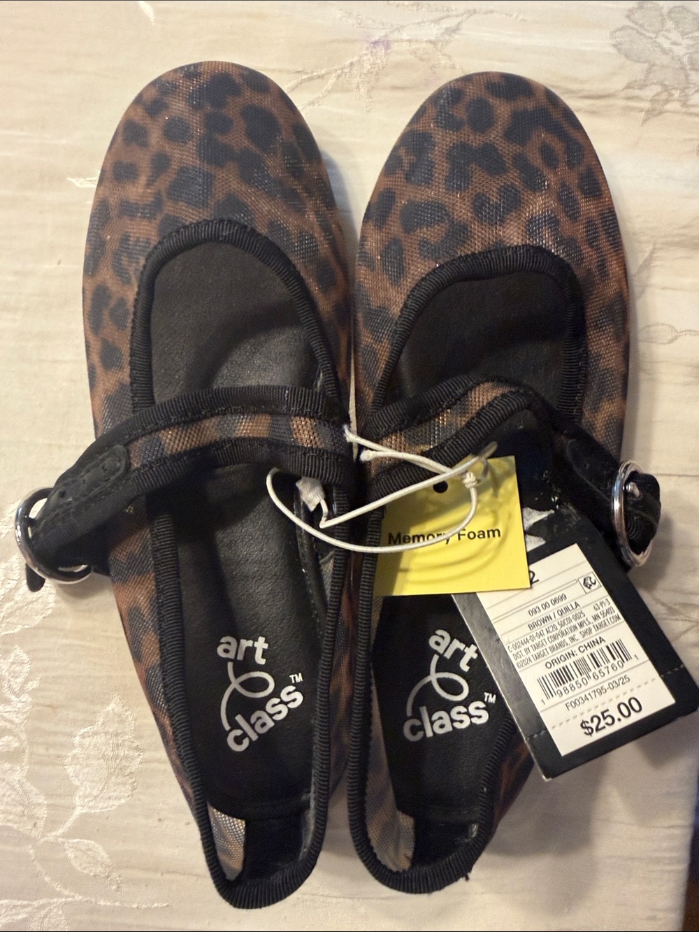 art class Girls' Leopard Print Mary Jane Flats - Black/Brown
